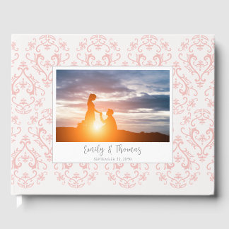Klassische Hochzeit Elegantes Damask Muster Peach  Gästebuch