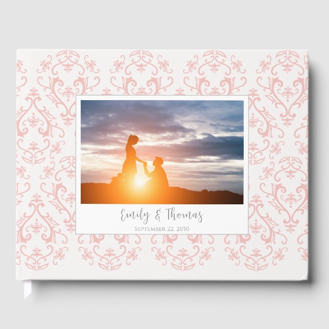 Klassische Hochzeit Elegantes Damask Muster Peach  Gästebuch (Vorderseite)