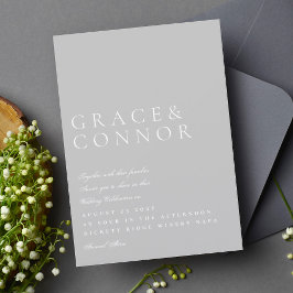 Klassische Hochzeit im eleganten Stil in Grau und Einladung