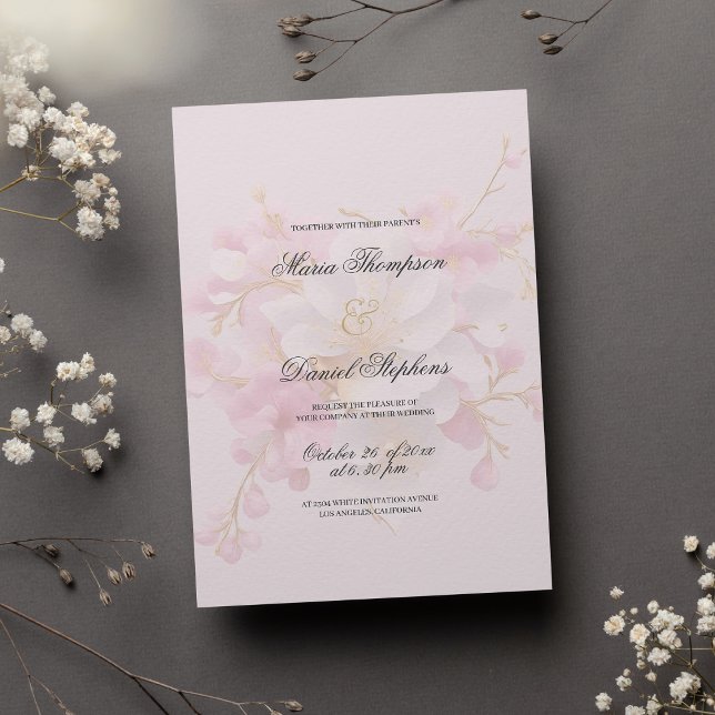 Klassische Hochzeit in pink-weißem Gold Einladung (Classic elegant pink white gold floral wedding)