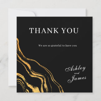 Klassische Hochzeit in Schwarz und Gold Dankeskarte