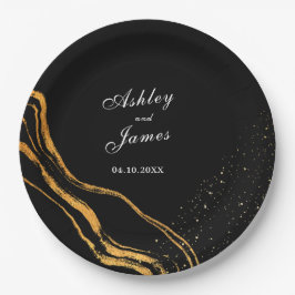 Klassische Hochzeit in Schwarz und Gold Pappteller