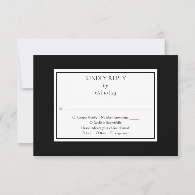 Klassische Hochzeit in Schwarz und Weiß RSVP Karte (Vorderseite)