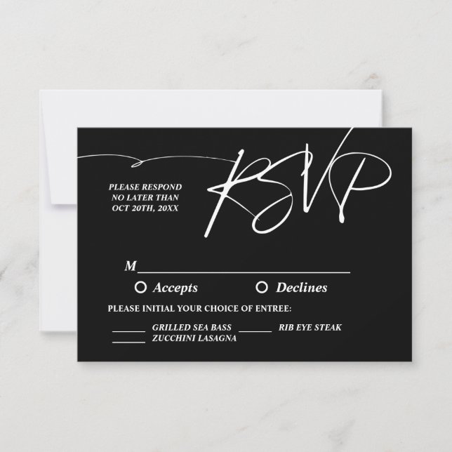 Klassische Hochzeit in Schwarz und Weiß RSVP Karte (Vorderseite)
