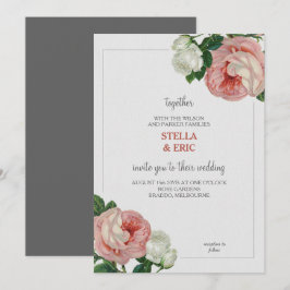 Klassische Hochzeit in Weiß-Rosa und Weiß Einladung