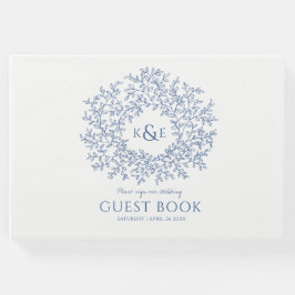 Klassische Hochzeit mit blauen Blättern Gästebuch