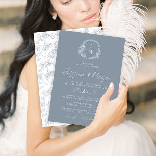 Klassische Hochzeit mit blühenden Monogramm Einladung