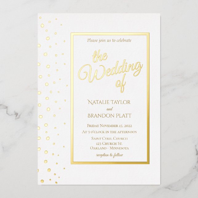 Klassische Hochzeit mit Gold Sparkle Folieneinladung (Vorderseite)