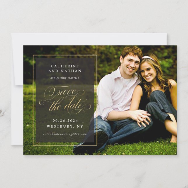 Klassische Hochzeit mit Gold und Schwarz Save The Date (Vorderseite)