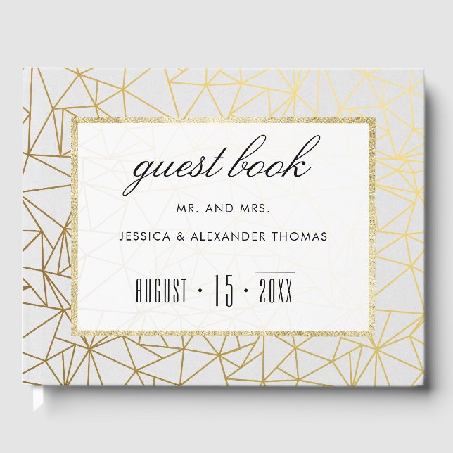 Klassische Hochzeit mit Gold und Weiß Gästebuch (Vorderseite)