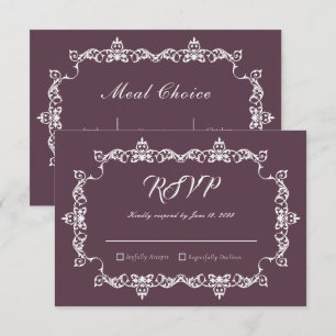 Klassische Hochzeit mit Samt in Purpur und aufwend RSVP Karte