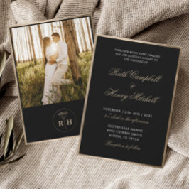 Klassische Hochzeit mit Schwarz-weiß- und Goldmono Einladung