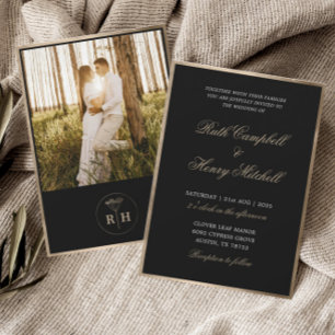 Klassische Hochzeit mit Schwarz-weiß- und Goldmono Einladung
