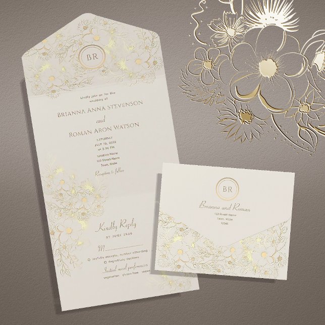 Klassische Hochzeit von Elfenbein und Gold All In One Einladung (Von Creator hochgeladen)