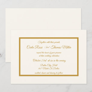 Klassische Hochzeit von Elfenbein und Gold Einladung