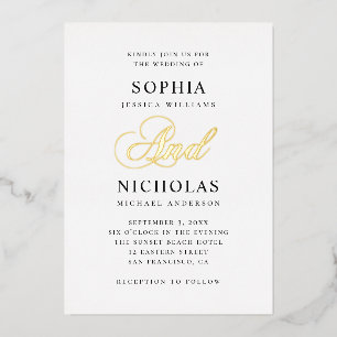 Klassische Hochzeit von Goldkalligraphie Folieneinladung