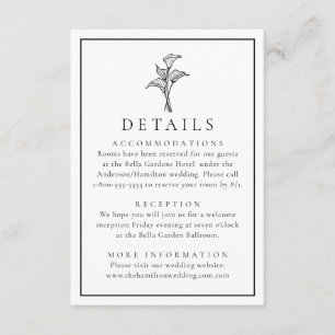 Klassische Hochzeitsdetails mit Calla-Lilie Begleitkarte