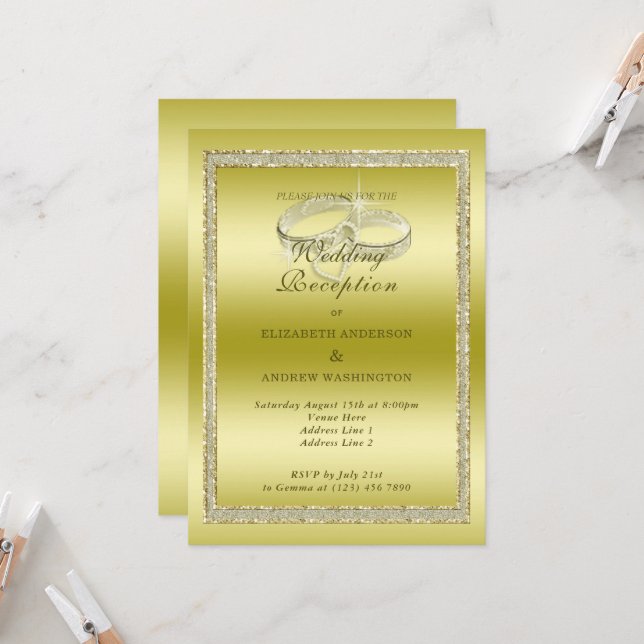 Klassische Hochzeitsempfehlung mit Gold & Rings Einladung (Vorderseite/Rückseite Beispiel)