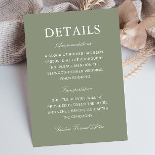 Klassische Hochzeitsinformationen in staubgrüner S Begleitkarte