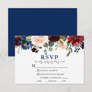 Klassische Hochzeitsmahlzeiten mit blauer Wasserfa RSVP Karte