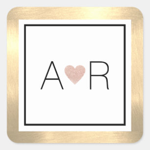 Klassische Hochzeitsmonogramm der Liebe Quadratischer Aufkleber