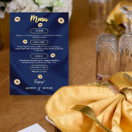 Klassische Hochzeitsnacht in Blau und Gold Menükarte