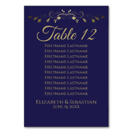 Klassische Hochzeitssitzkarte für Gold und Navy Tischnummer