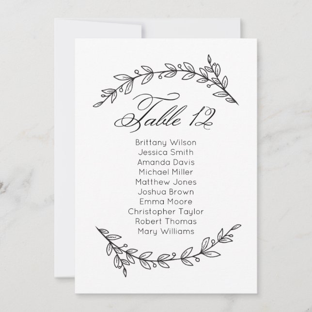 Klassische Hochzeitssitzkarte. Tabelle Plan 12 Einladung (Vorderseite)