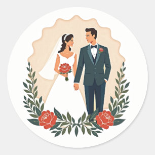 Klassische Hochzeitssymbole Runder Aufkleber