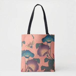 Klassische Hokusai-Kunst der rosa Biene und Blume Tasche