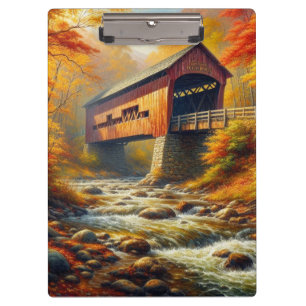 klassische, im Herbst überdachte Brücke Klemmbrett