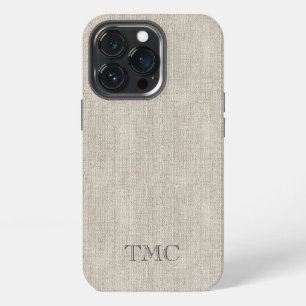 Klassische INITIALEN Luxus-Naturleinen-Technologie iPhone 13 Pro Hülle