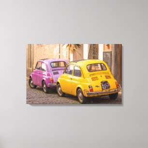 Klassische italienische Fiat 500 Autos in Rom Ital Leinwanddruck