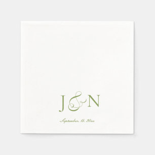 Klassische Ivory-Grün-Script-Kalligrafie-Hochzeit Serviette