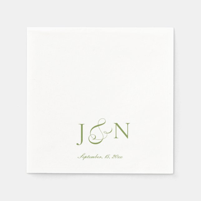 Klassische Ivory-Grün-Script-Kalligrafie-Hochzeit Serviette (Vorderseite)