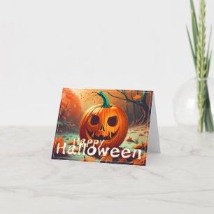 Klassische Jack-o-Lantern-Herbstwaldszene Karte