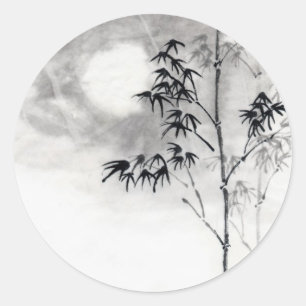 Klassische japanische Sumi-e-Malerei Kunst Bambus Runder Aufkleber
