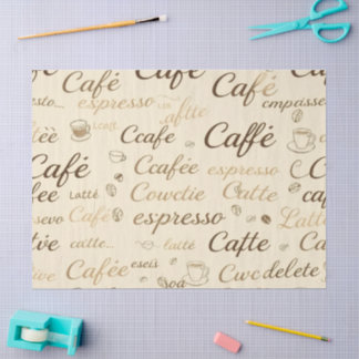 Klassische Kaffeetypografie & Bean-Muster Gewebe Seidenpapier