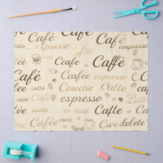 Klassische Kaffeetypografie & Bean-Muster Gewebe Seidenpapier (Basteln)