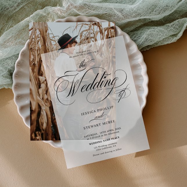 Klassische Kalligrafie Elegante Hochzeit mit schwa (Classic Calligraphy Elegant black script wedding Vellum Invitations)