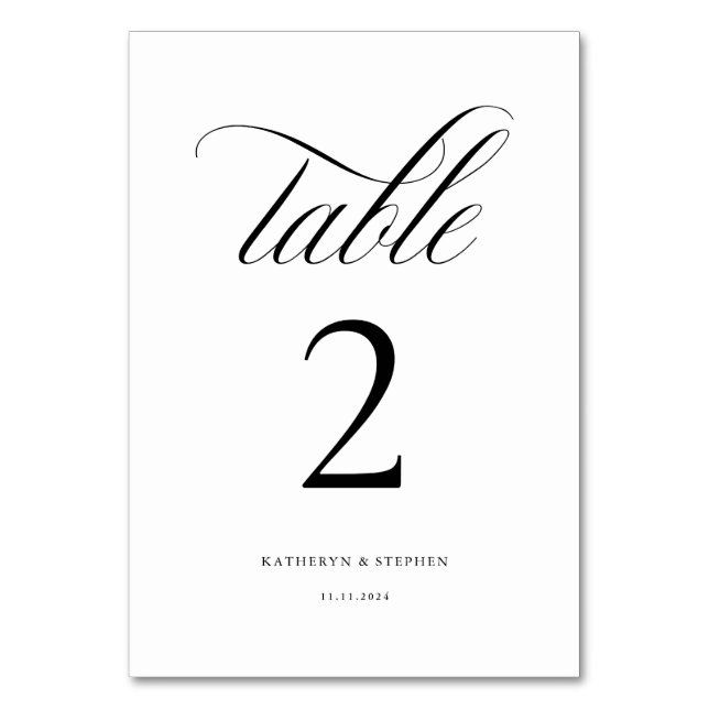 Klassische Kalligrafie Elegante Hochzeit Tischnumm Tischnummer (Vorderseite)