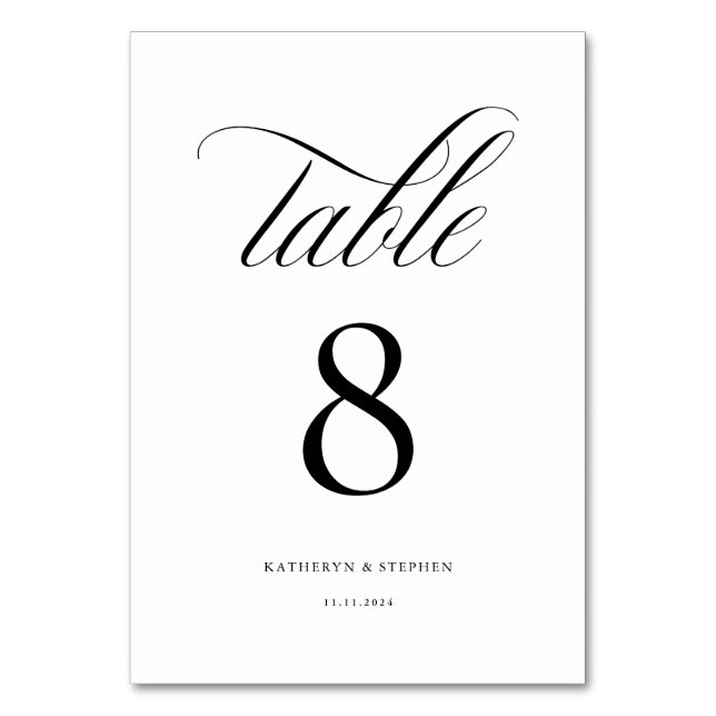 Klassische Kalligrafie Elegante Hochzeitsstimmung  Tischnummer (Vorderseite)
