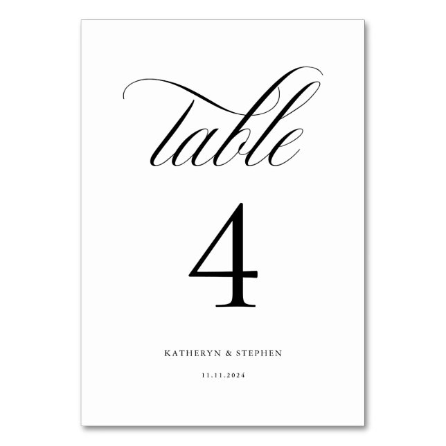 Klassische Kalligrafie Elegante Hochzeitsstimmung  Tischnummer (Vorderseite)