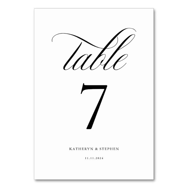 Klassische Kalligrafie Elegante Hochzeitsstimmung  Tischnummer (Vorderseite)