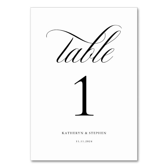 Klassische Kalligrafie Elegante Hochzeitsstimmung  Tischnummer (Vorderseite)