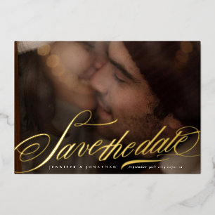 Klassische Kalligrafie-Foto-Hochzeit-Save-the-Date Folieneinladung