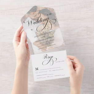 Klassische Kalligrafie & Foto - Klassische elegant All In One Einladung