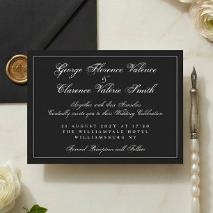 Klassische Kalligrafie Schwarz-Weiß-Hochzeit Einladung