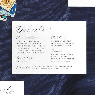 Klassische Kalligrafie-White Wedding Details Begleitkarte