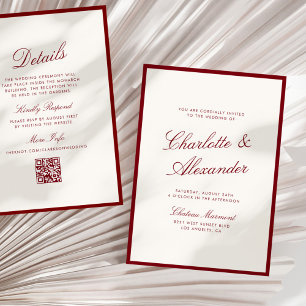 Klassische Kalligraphie Deep Red Old Money Wedding Einladung